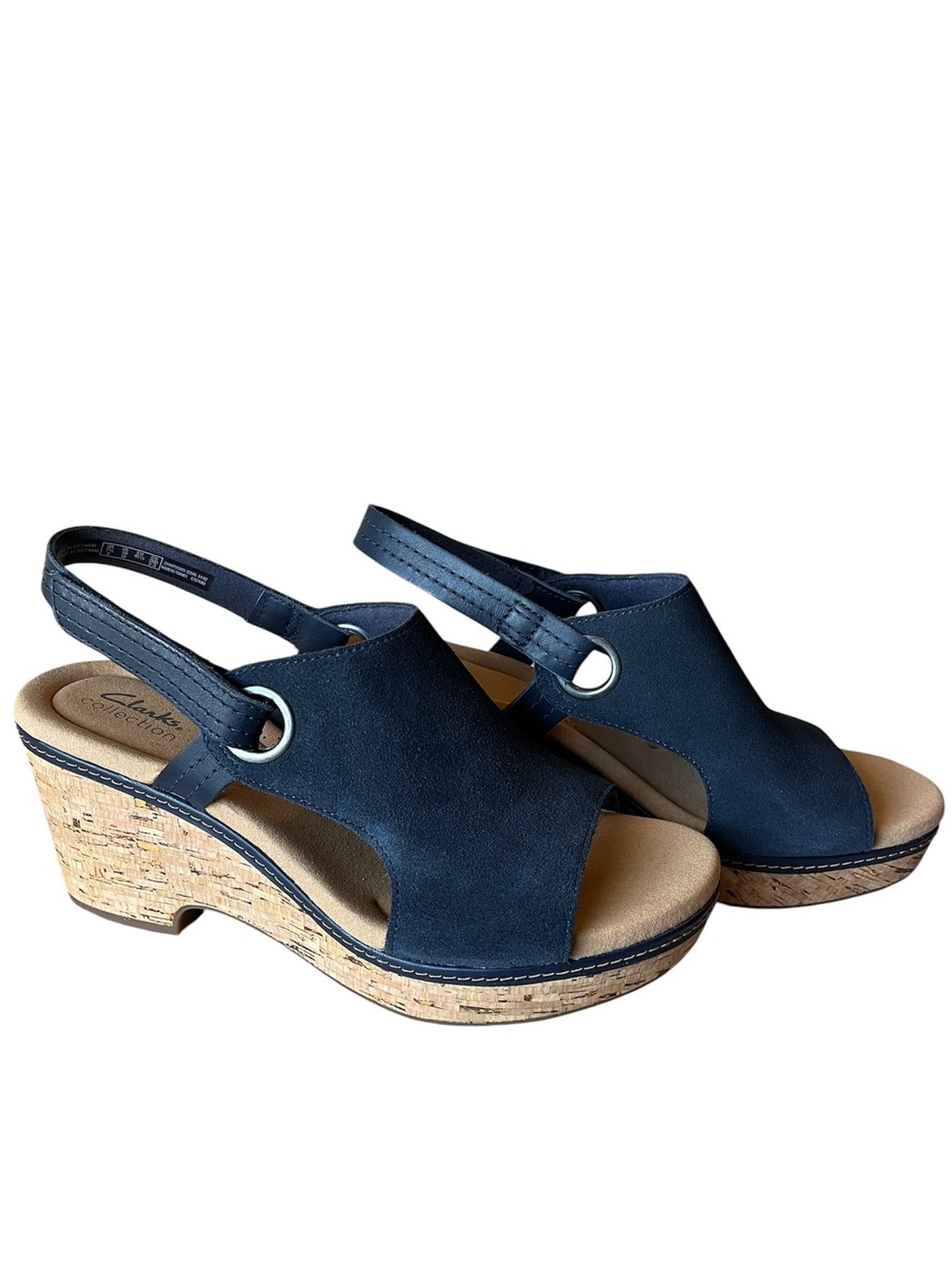 Clarks Collection Giselle Sea Open-Toe Cork Wedge Slingback Sandals